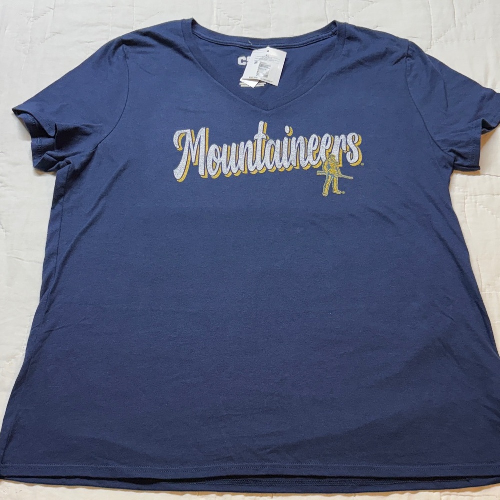 West Virginia Mountaineers Women's V-Neck T-Shirt‎ NWT Navy Blue Top